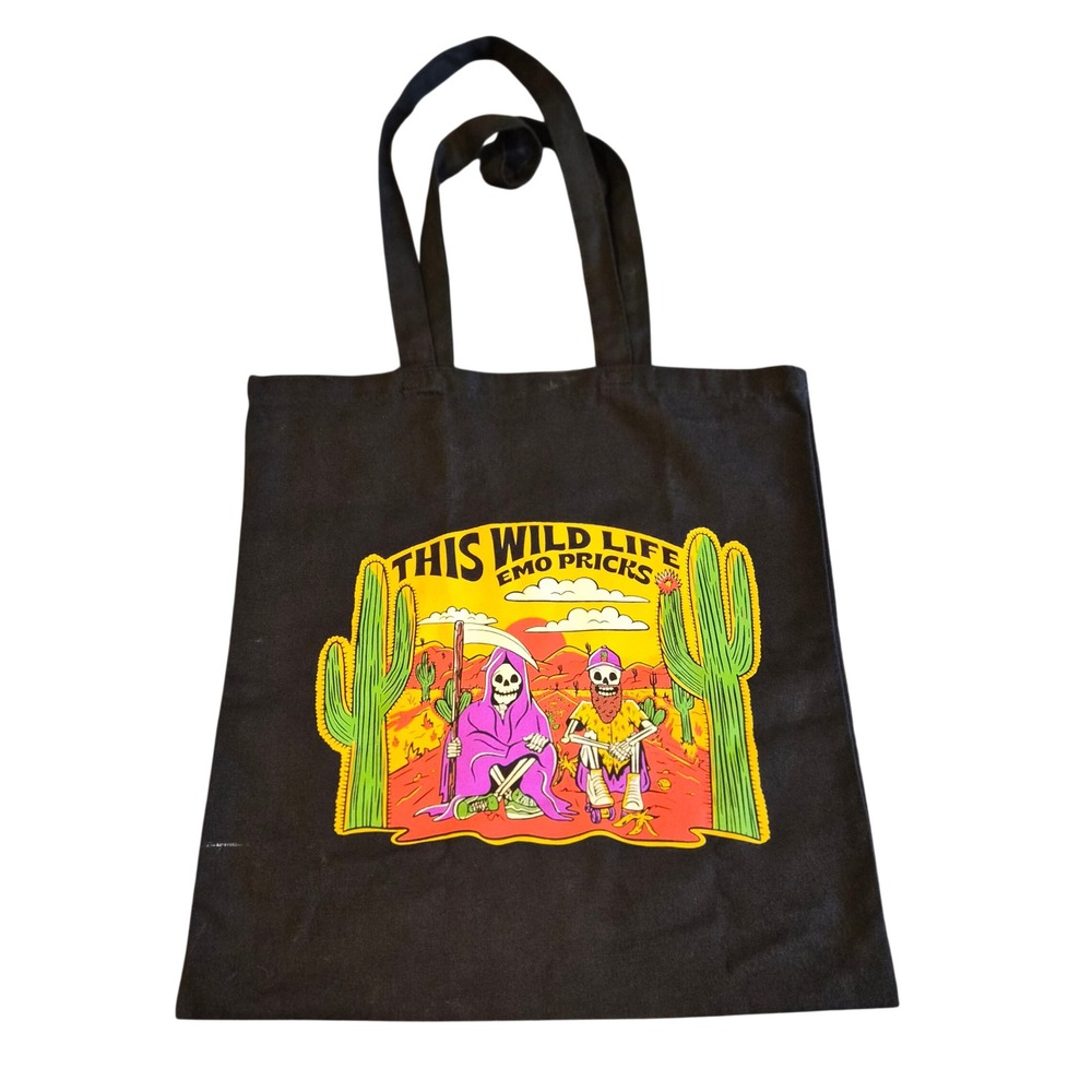 This Wild Life Emo Pricks Tote Black Cotton Canvas Band Merch Graphic Skeleton